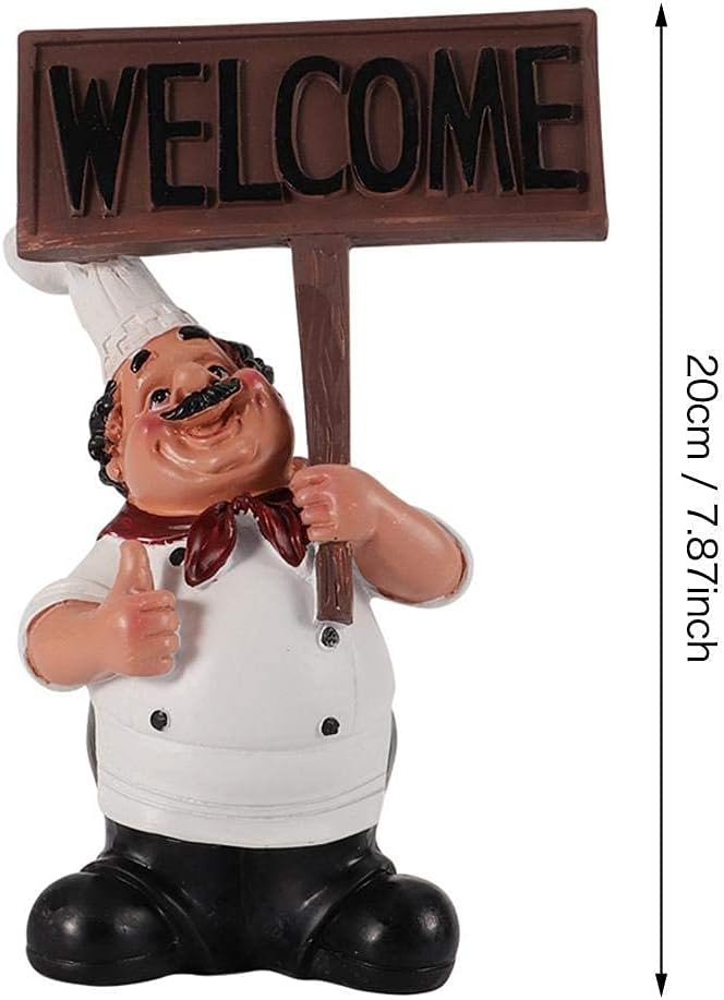AUNMAS French Chef Welcome Board Decorative Figurine, Chef Figures Statue for Home Bar Coffee Shop Decor