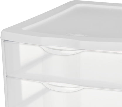 Sterilite 3 Drawer Desktop Storage Unit, White with Clear Drawers, Tabletop Organizer, 4-Pack