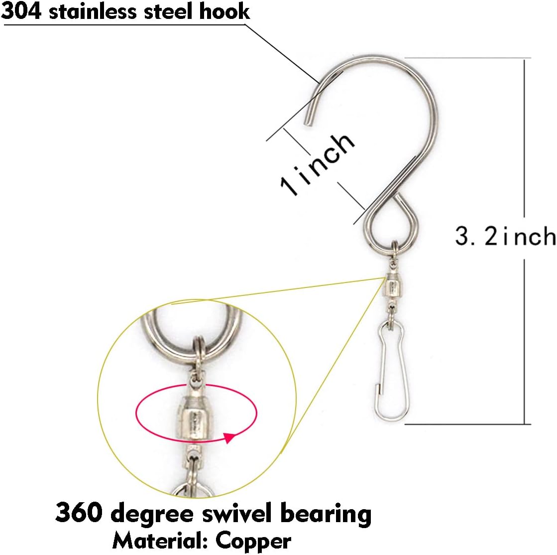 Wind Spinner Hooks for Wind Chimes, Outdoor Ornament Hooks, Swivel Hooks for Hanging Spinners