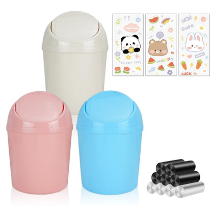 DIBALIYI 3 Countertop 270 3 Pcs Mini Trash Can with Lid, Small Desktop Trash Can, Tiny Garbage Cans with Trash Bags