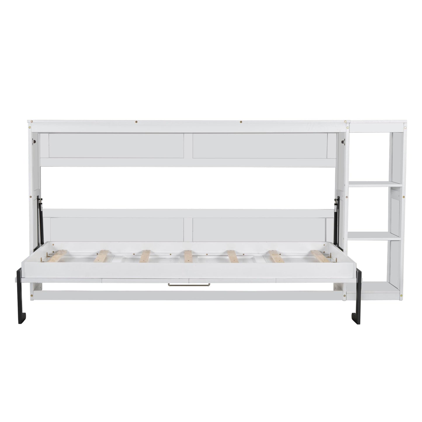 GDFStudio Boden Twin Size Murphy Bed, 4 Storage Shelves, Ample Storage Space, Organized as Cabinet, Saving Space Design, Twin Size Murphy Bed with Bookshelf, Perfect for Small Apartment, White