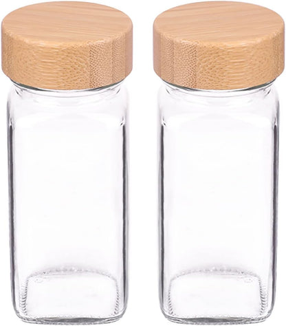 Churboro Replacement Glass Spice Jars with Bamboo Lids - 4 oz Square Spice Jars