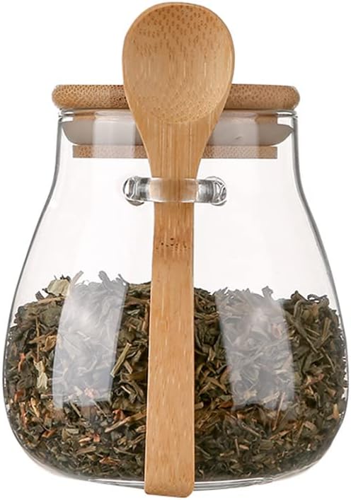 Glass Food Storage Jar, Sugar Bowl Tea Jar with Airtight Lid and Spoon