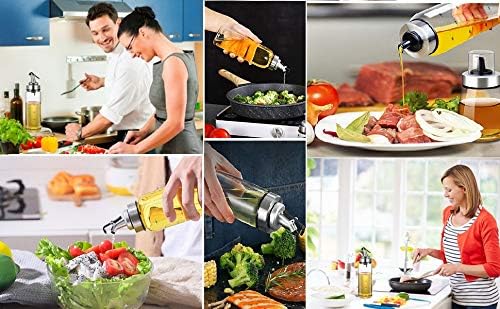 Olive Oil Dispenser Bottle, 10 Oz Liquid Condiment Container, Glass Decanter with Dripless Capped Spout and Degree Scale