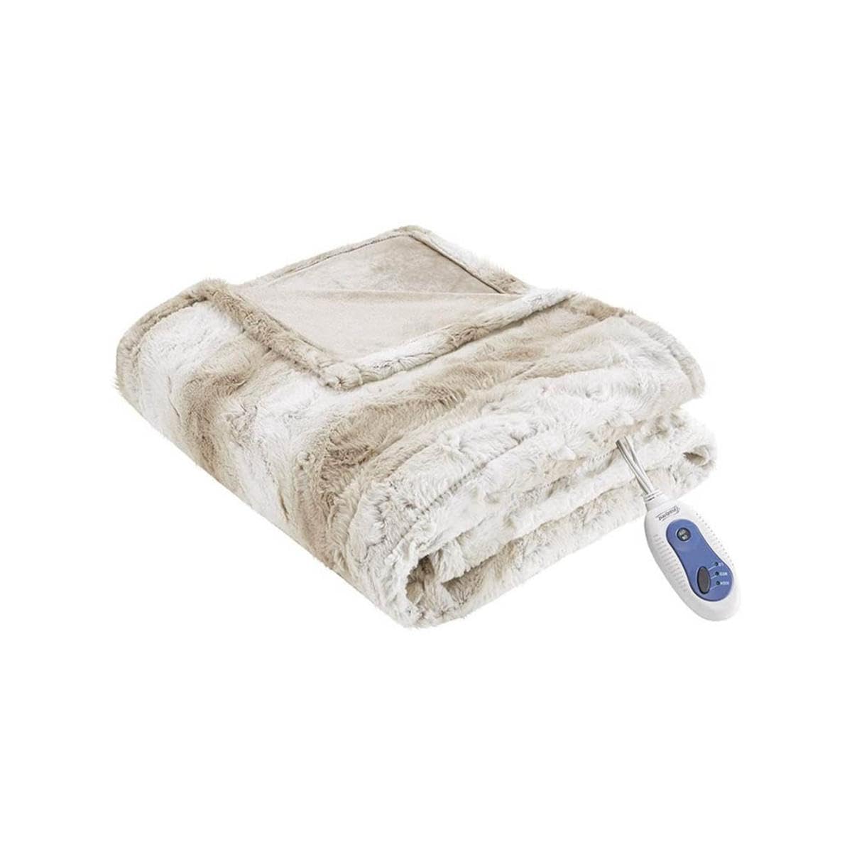 Beautyrest Zuri Reversible Faux Fur to Mink Electric Blanket, Auto Shut Off, Virtually Zero EMF, Multi Heat Setting, UL Certified, Machine Washable, Natural Marble Throw 50x70