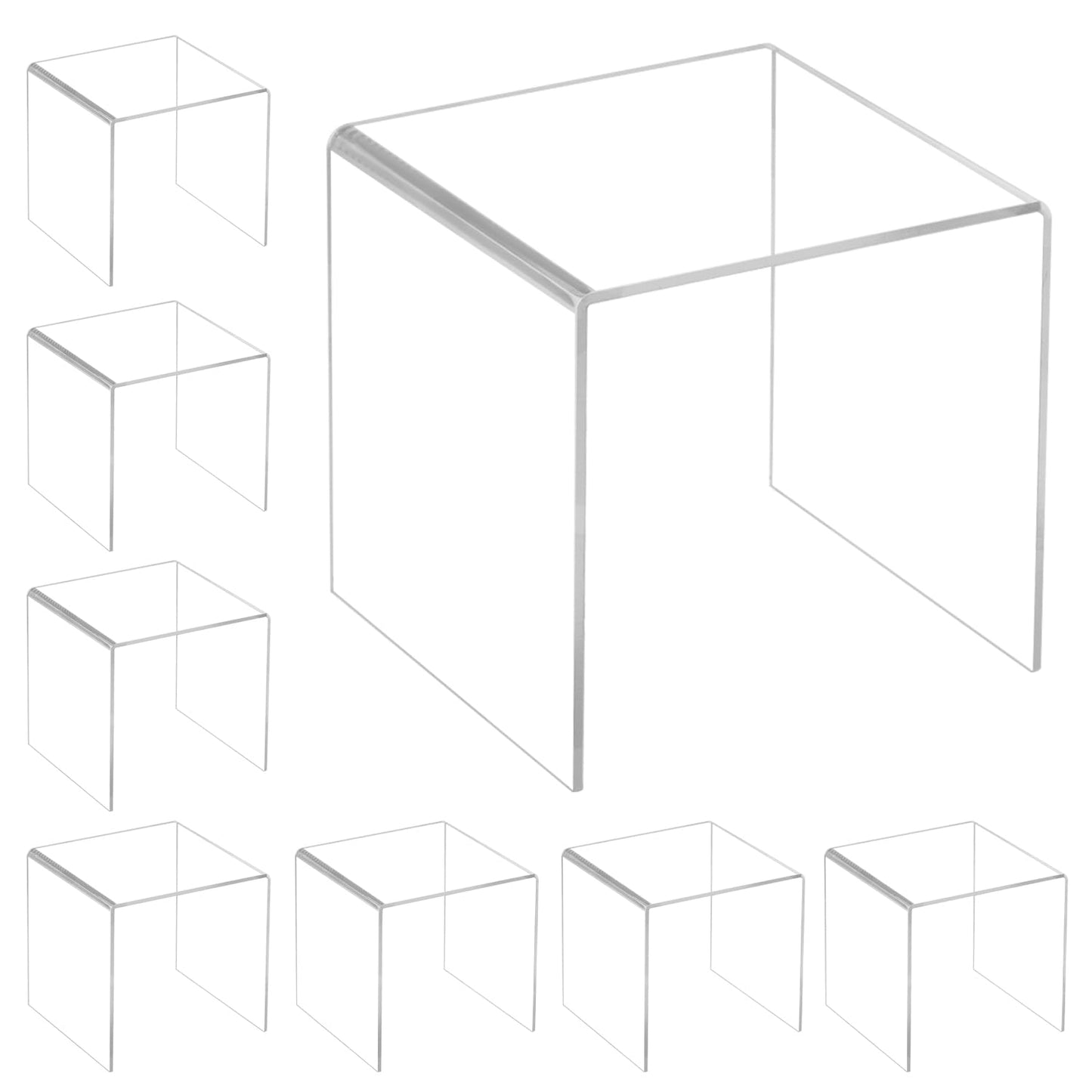 QWORK Clear Acrylic 4"x4"x4" Display Risers – 8 Pack Lightweight Stands for Cupcakes, Jewelry & Crafts