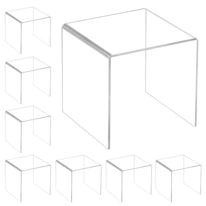QWORK Clear Acrylic 4"x4"x4" Display Risers – 8 Pack Lightweight Stands for Cupcakes, Jewelry & Crafts