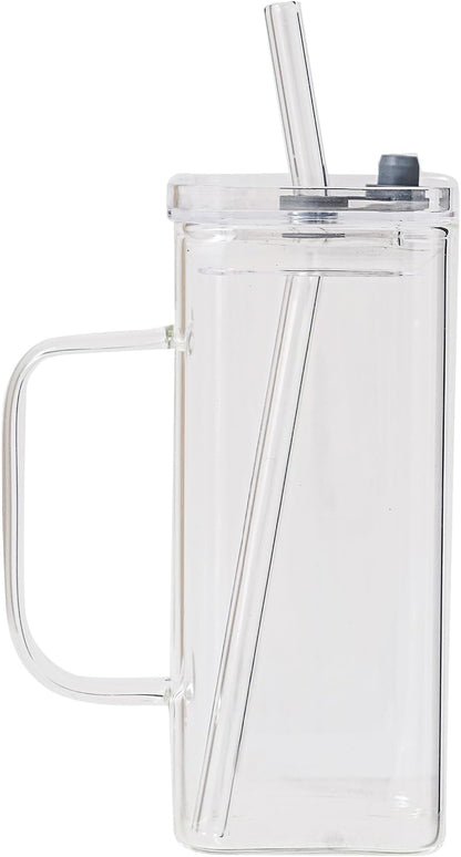 FUENYEJIA 13 Lided straw glass cup, ounce iced coffee cup for juice, milk, coffee, cappuccino, latte, cold drinks
