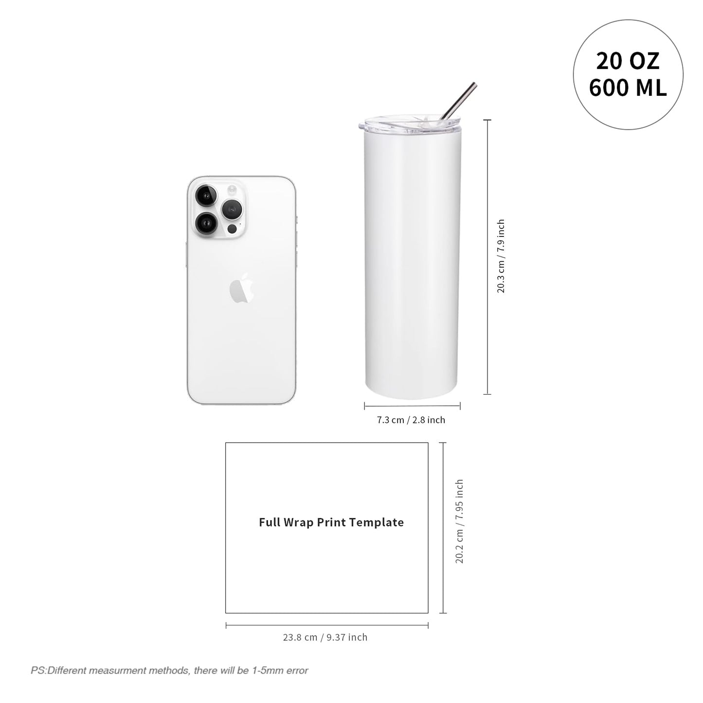 PYD Life 12 Pack Sublimation Tumblers Blanks Skinny White 20 OZ Straight Bulk Stainless Steel Cups with Metal Straw and Lid for Tumbler Heat Press Machine Sublimation Print