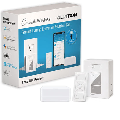 Lutron Caseta Smart Start Kit for Lamps, Plug-in Lamp Dimmer with Smart Bridge and Pico Remote, Compatible with Alexa, Apple HomeKit, and The Google Assistant | P-BDG-PKG1P | White