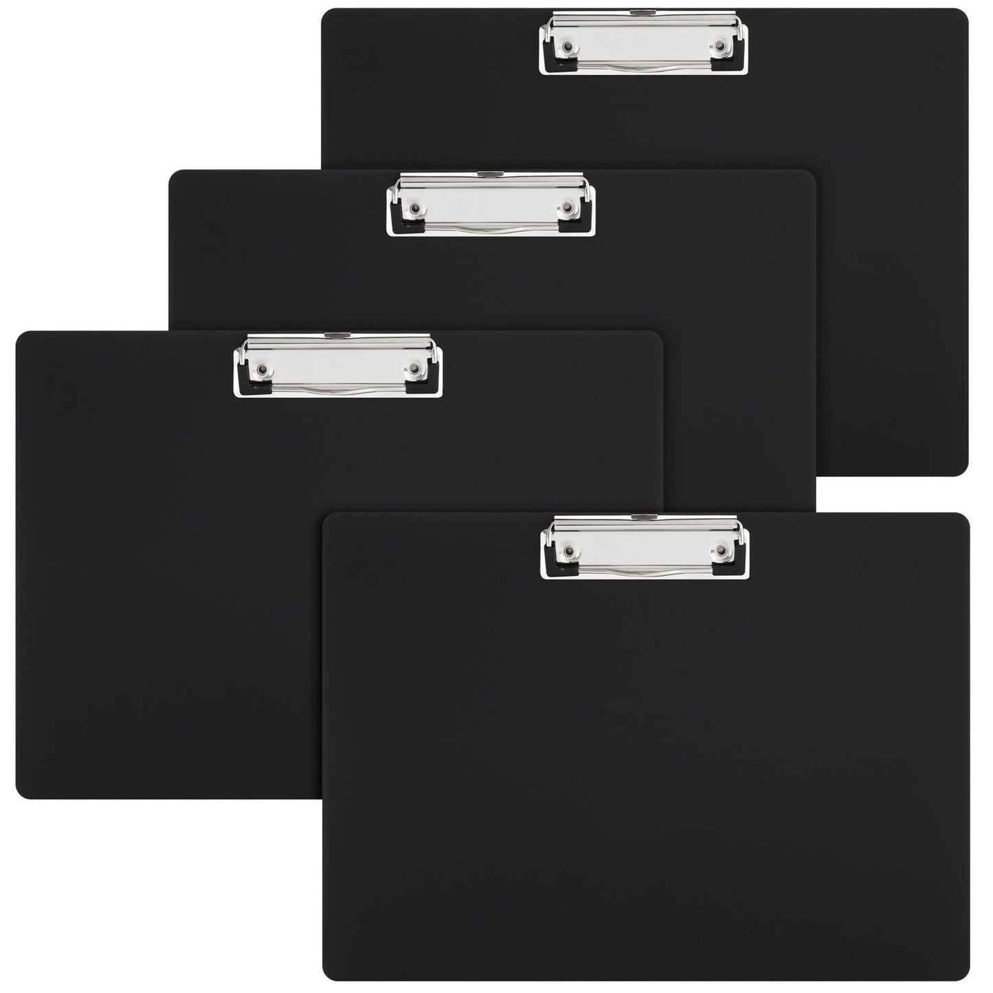 Juvale Landscape Clipboard - 12.4 x 8.9 in, Black Plastic, 4-Pack, Classic - Horizontal Clipboard with Low-Profile Clip - Letter-Size Sketching & Drawing Board