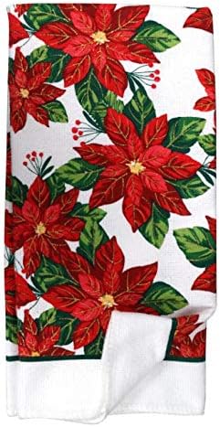 Poinsettia 5 Piece Christmas Kitchen Linen Bundle with 2 Dish Towels, 2 Potholders, and 1 Oven Mitt
