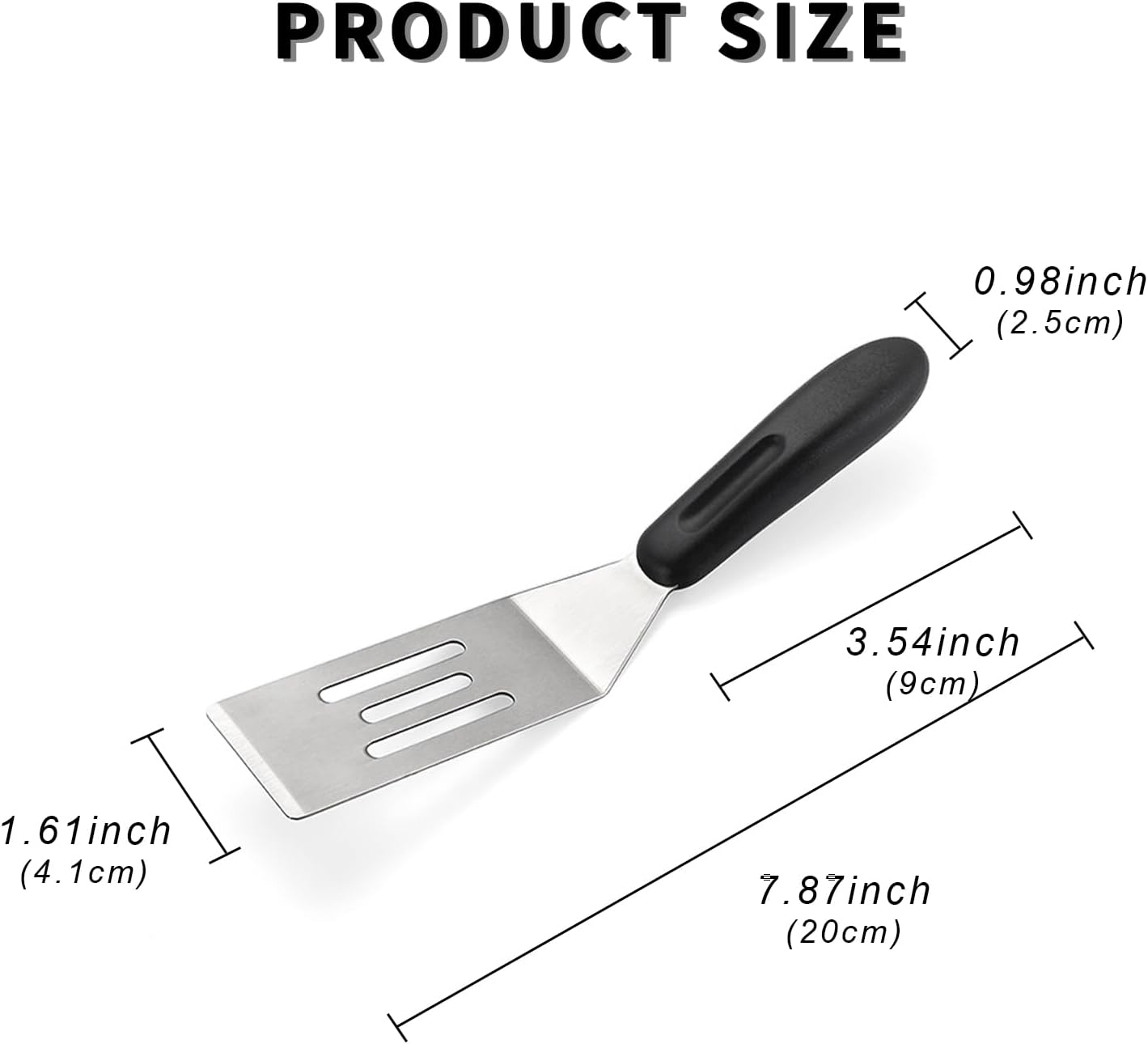 Small Stainless Steel Metal Spatula Turner, 7.87 Inch Non-Slip Handle Cooking Utensils for Flipping Eggs Pancakes