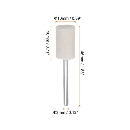 HARFINGTON 40pcs Wool Felt Mounted Mandrel Points 10mm Head 1/8 Inch Shank Cylinder Polishing Bits Burrs Felt Polishing Buffing Wheel for Rotary Tool