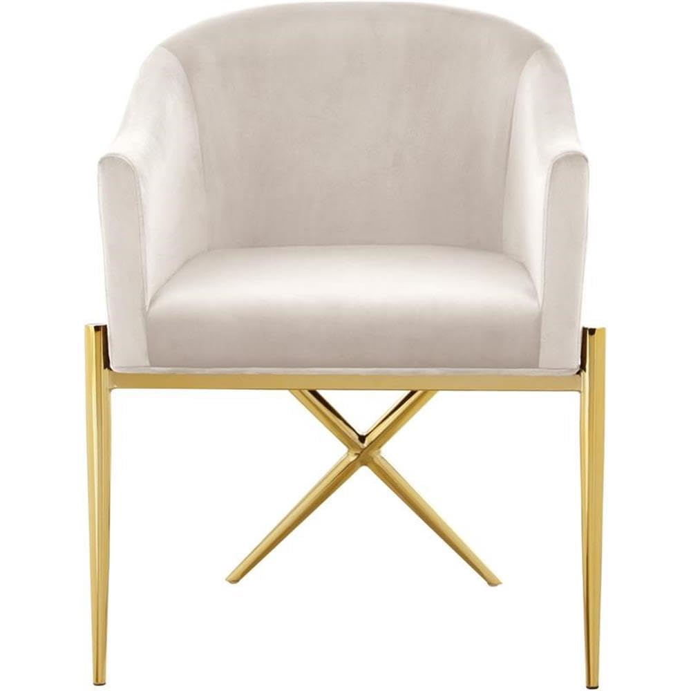 Meridian Furniture Xavier Collection Modern | Contemporary Velvet Upholstered Dining Chair with Sturdy Steel X Shaped Legs, 25.5" W x 24.5" D x 31.5" H, Cream