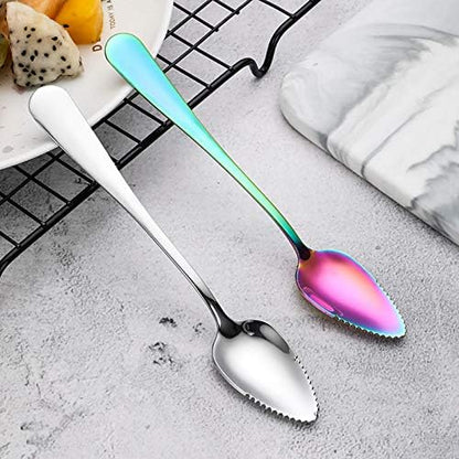 4 Piece Colorful Stainless Steel Grapefruit Spoons, 6.5 Inch Metal Spoons for Dessert, Fruit, and Salad