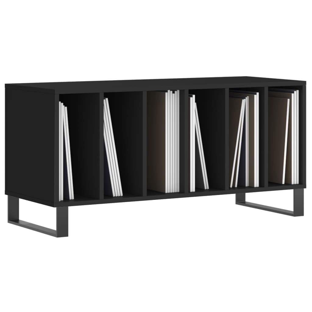 WXGTBKPR Vinyl Record Storage Cabinet with Iron Legs, Modern Media Console Stand for Living Room, Matte Black Engineered Wood Sideboard Organizer, 39.4x15.0x18.9 Inches