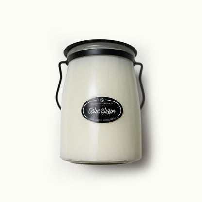 Milkhouse Candle Company Cotton Blossom Soy Candle - Cotton & Sea Grass | Dewy Violet | Powdery Musk Scented - 22 oz Butter Jar with Lid, 120+ Hours of Burn Time, Made in the USA