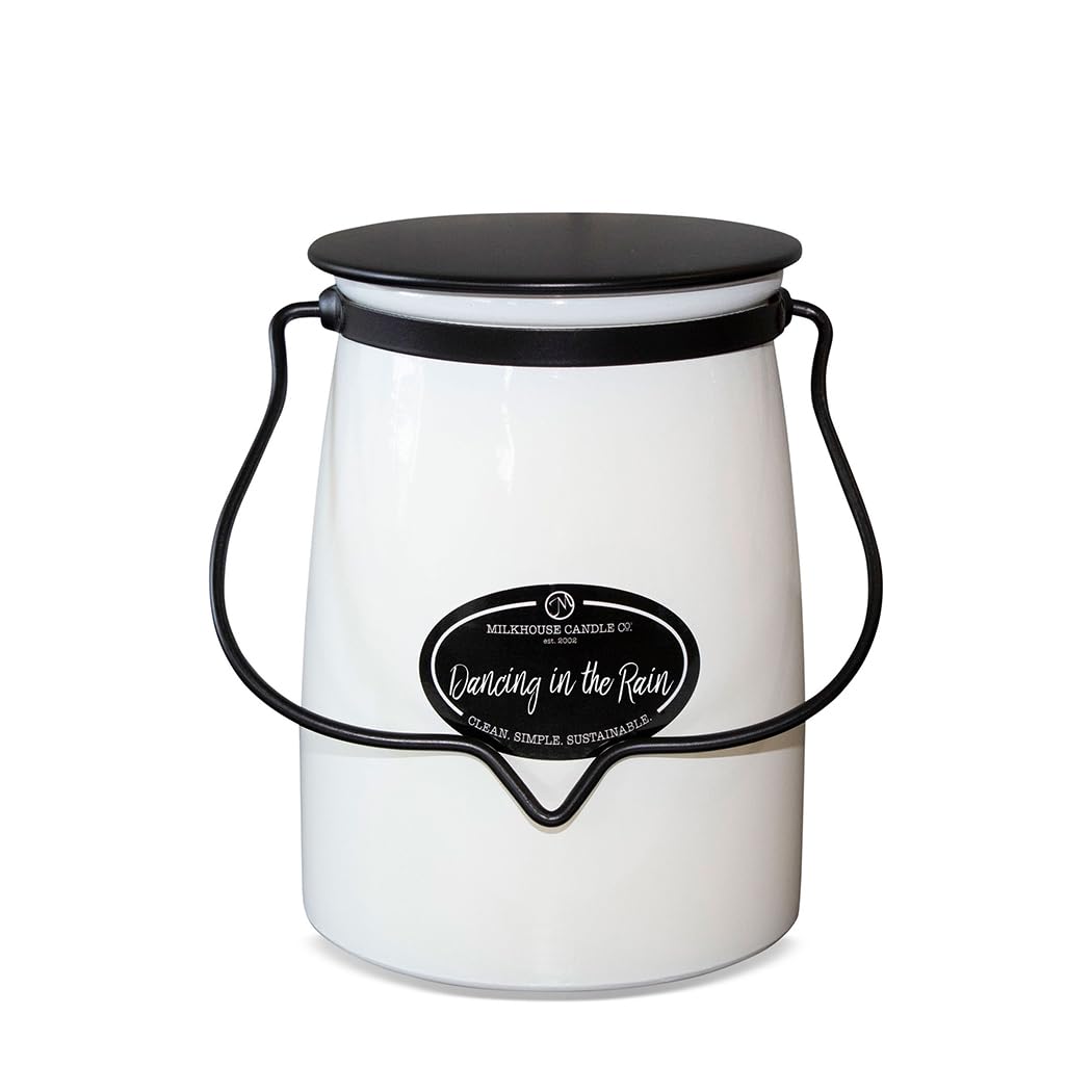 Milkhouse Candle Company Dancing in The Rain Soy Candle - Orange Blossom | Summer Orchid | Wind-Swept Grass Scented - 22 oz Butter Jar with Lid, 120+ Hour Burn Time, Made in the USA