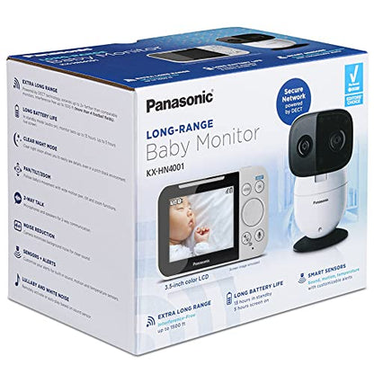 Panasonic Baby Monitor with Camera and Audio, 3.5” Color Video Baby Monitor, Extra Long Range, Secure Connection, 2-Way Talk, Soothing Sounds, Remote Pan, Tilt, Zoom,1 Camera, KX-HN4001W (White/Black)