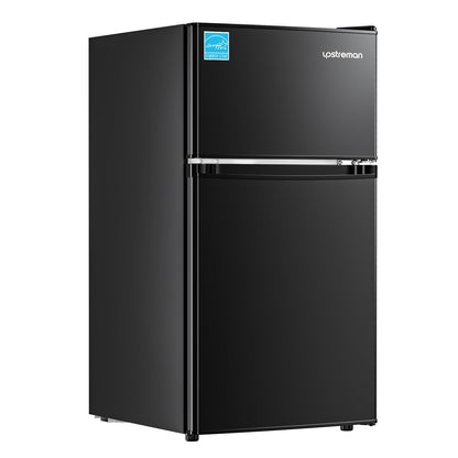 Upstreman 3.1 Cu.Ft Mini Fridge with Freezer, Double Door Small Fridge, Dorm Essentials, Adjustable Thermostat, Energy Saving, Mini Refrigerator for Office, Dorm, Bedroom, Black