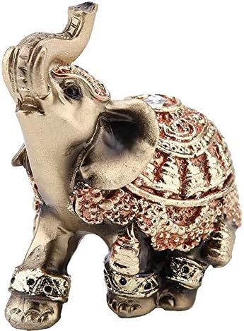 Golden Polyresin Elephant Statue, Lucky Collectible Figurine Gift Home Decor Feng Shui Ornament (Small)
