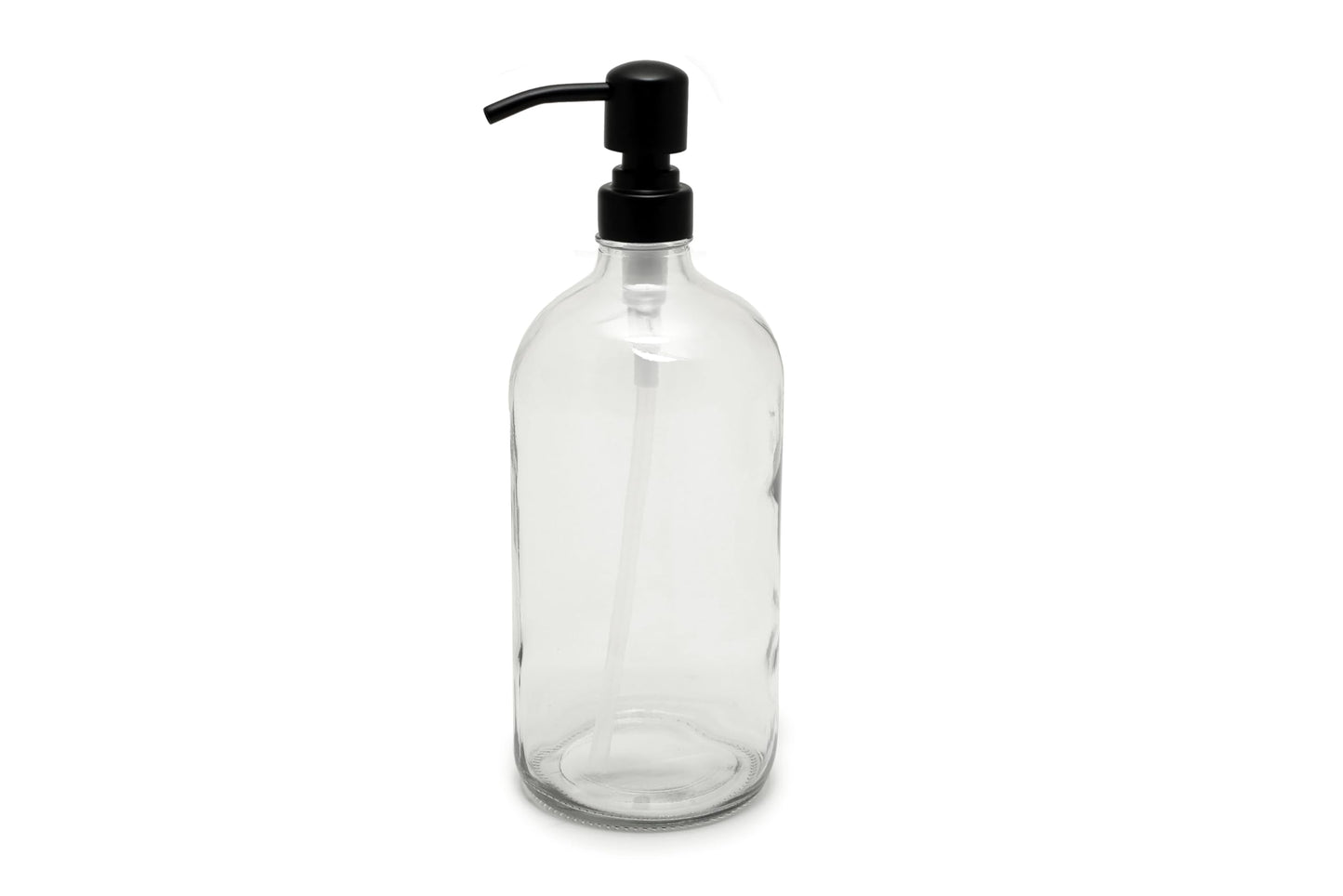 Vivaplex, 2, Large, 32 oz, Empty, Clear Glass Bottles with Stainless Steel, Matte Black, Lotion Pumps