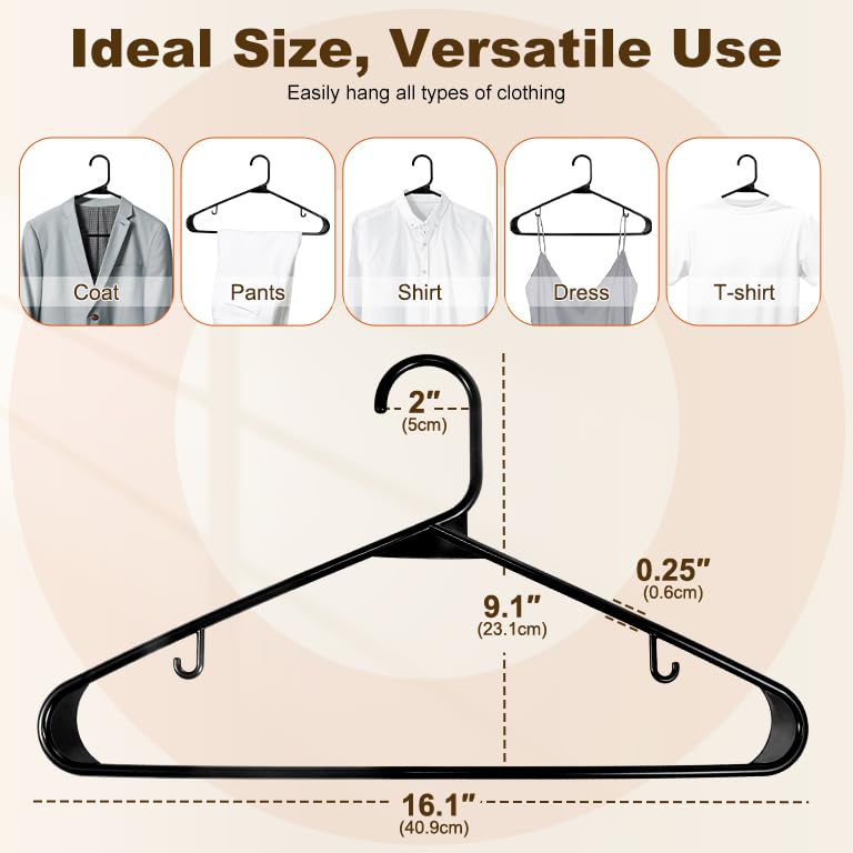 HOUSE DAY Black Plastic Hangers 60 Pack, Clothes Hangers with Non Slip Hooks, Durable & Space Saving Coat Hanger, Light-Weight Clothing Hanger, Perfect Closet Organizer for Everyday Use