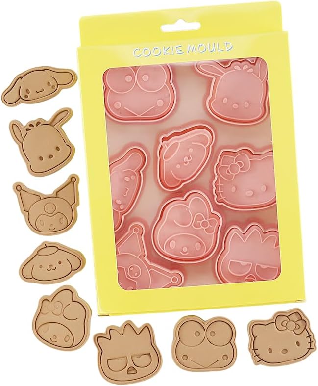 Cute KITTY Cat Cookie Cutter Set - 8 Pieces Cartoon Cookie Cutters with Embossed Pattern for DIY Baking