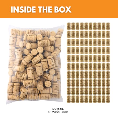 FastRack Bag of 100, #8 Straight Wine Corks for Wine Bottles | 1.73" x 0.87" (44 mm x 22 mm) Beige | Bottle Stoppers | Replacement Corks for Bottles – Reliable Fit and Consistent Seal