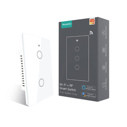 MoesGo WiFi Smart Wall Light Switch,Glass Panel, Multi-Control(3 Way), 2.4GHz Wi-Fi Touch Switches, Neutral Wire Required, Remote Control Smart Life/Tuya App, Work with Alexa, Google Home White 1 Gang