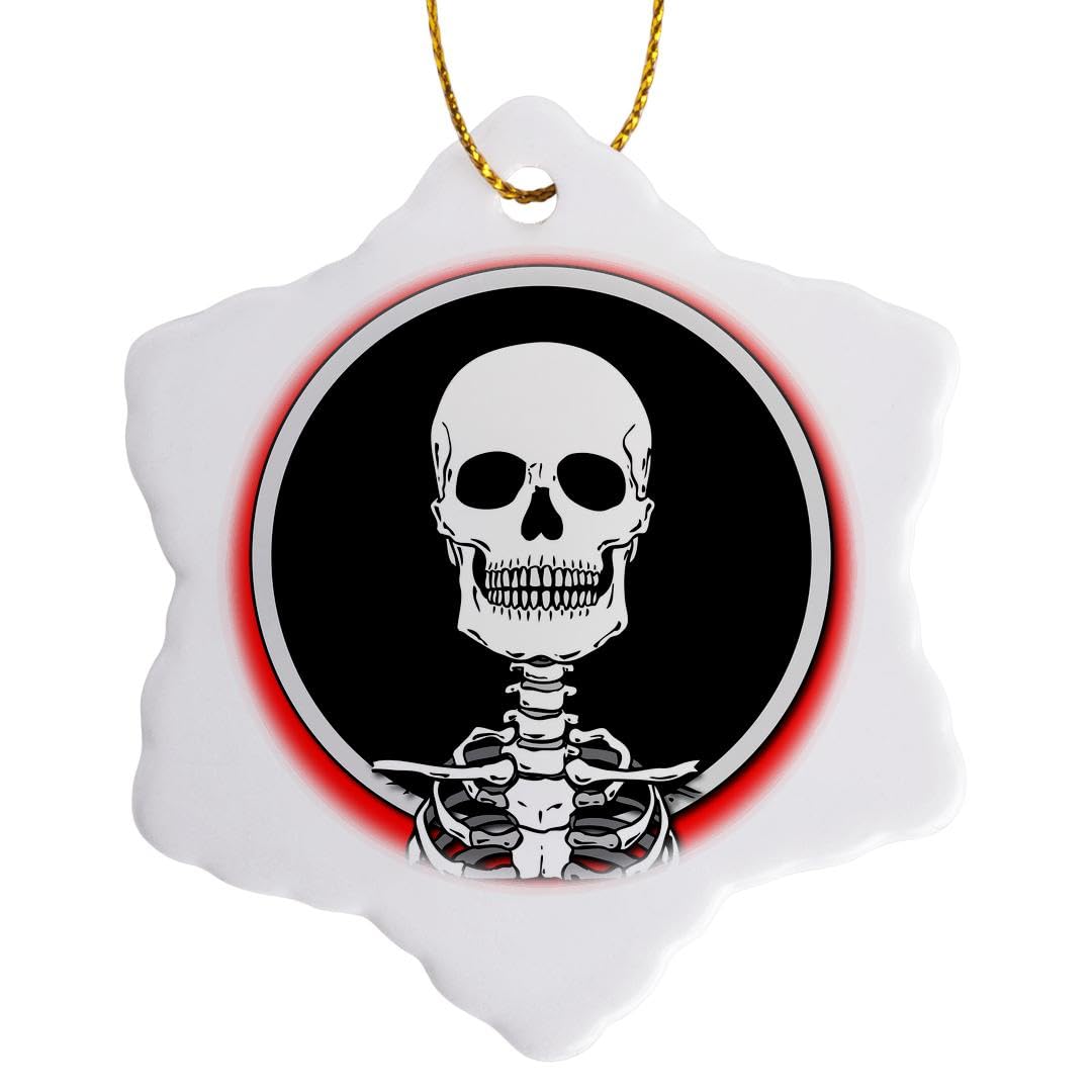 3dRose Skeletons Skull 1 on red 3 inch Snowflake Porcelain Ornament