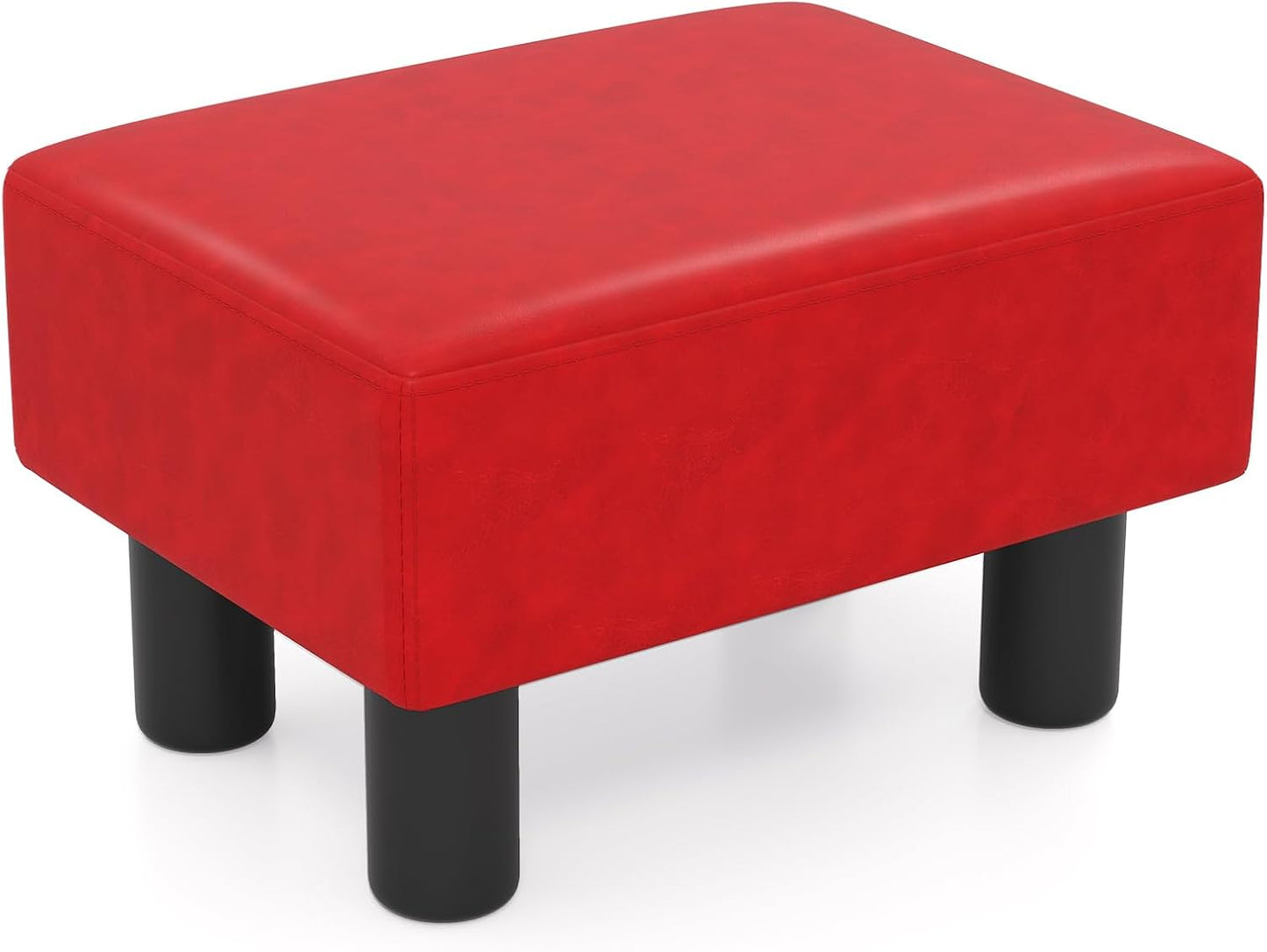 Giantex Small Foot Stool Ottoman, PU Leather Footrest with Storage, Padded Rectangle Footstool, Small Sofa Step Stool