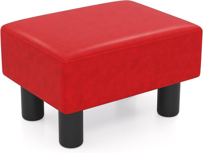 Giantex Small Foot Stool Ottoman, PU Leather Footrest with Storage, Padded Rectangle Footstool, Small Sofa Step Stool