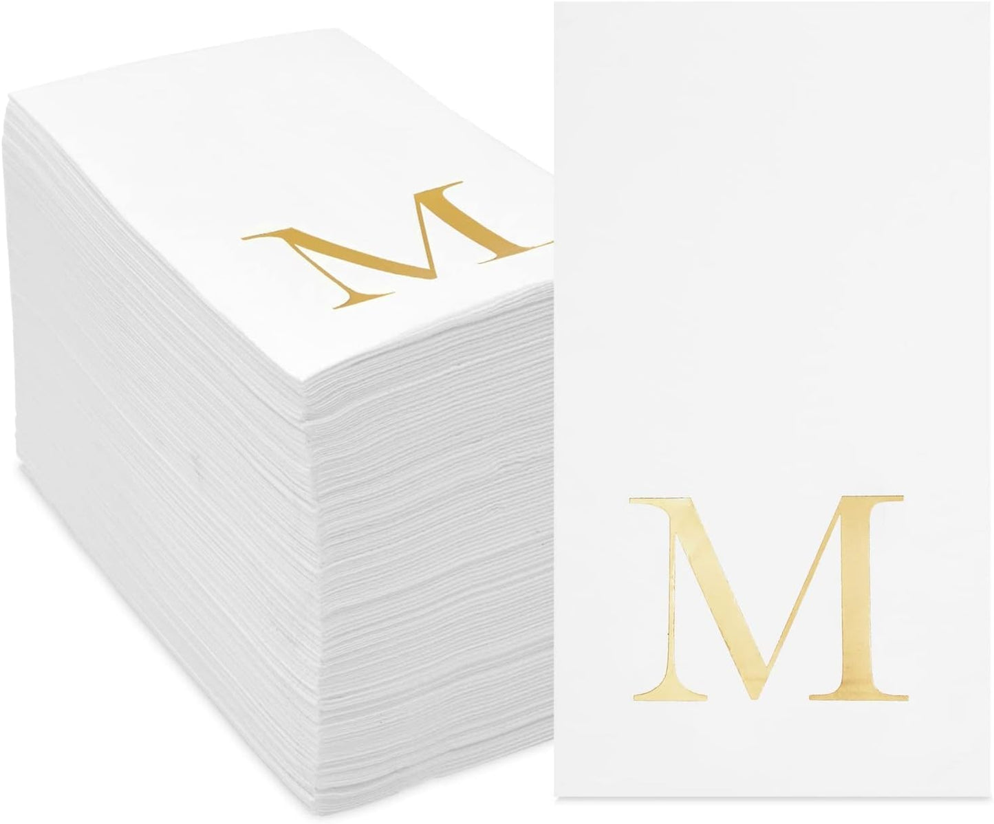 4 8 3-Ply, 100 Count Sparkle and Bash M Napkins Paper Guest Towels - x in, White & Gold, - Letter M Initial Napkins