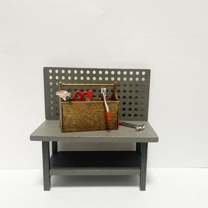 1:12 Dollhouse Miniature Tool Workbench with Accessories Miniature Dollhouse Garage Garden Furniture (Darkgreyworkbench)