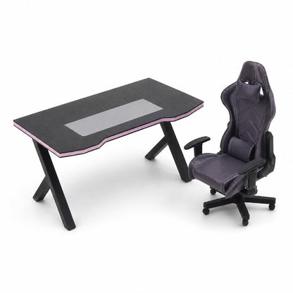 LUOZZY 2 Pcs 1:12 Scale Miniature Dollhouse Gaming Desk and Chair Furniture Model for Scene Decorations