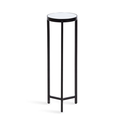 Kate and Laurel Aguilar Modern Mirrored Round Drink Table, 9 x 9 x 23, Black, Metal Accent Table with Mirrored Tabletop and for Use as Small Plant Stand