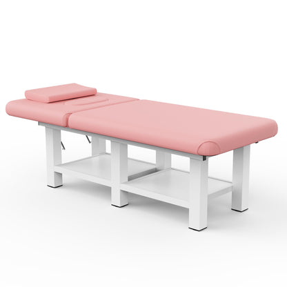 pouseayar Stationary Massage Table, 75”L 31.5''W Heavy Duty Esthetician Bed, 800LBS Metal Frame PU Leather Physical Therapy Table Spa Lash Bed Professional Equipment (Pink)