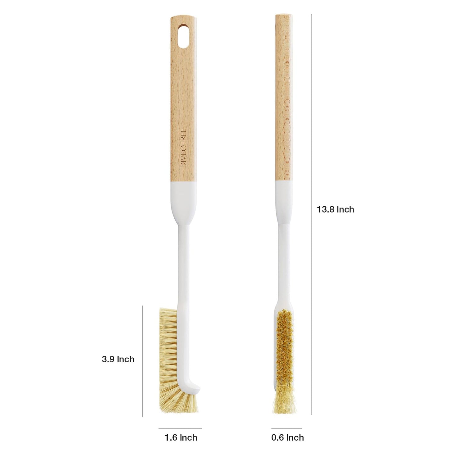 Cleaning Brush, Diveotree Hard Bristle Brush for Deep Cleaning Grout, Sink, Cup, Teapot, Bottle, Blender, Multi-Purpose Brush wih Long Handle for Kitchen (White)