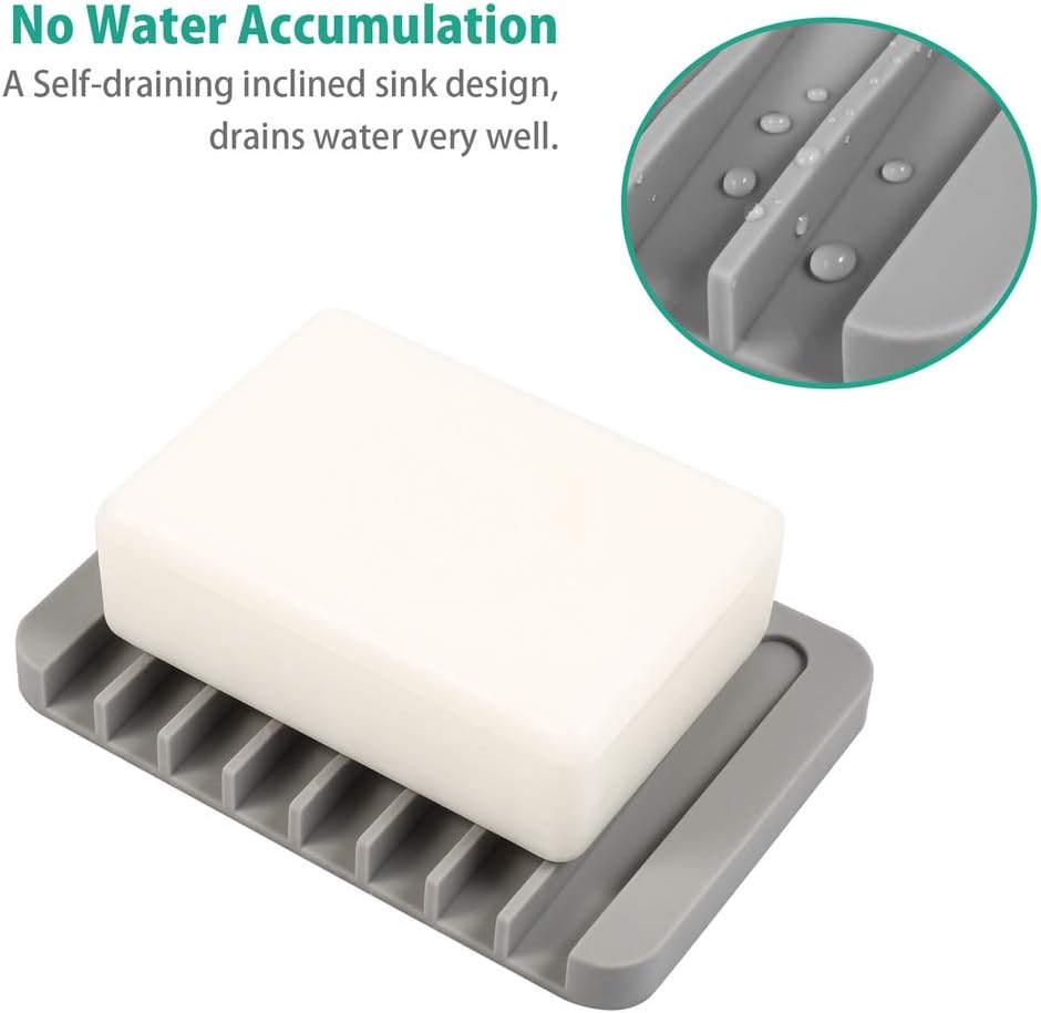 3PCS Premium Silicone Self Draining Soap Holder - Soap Saver for Shower, Bathroom, Kitchen, Easy Clean, Keep Soaps Dry