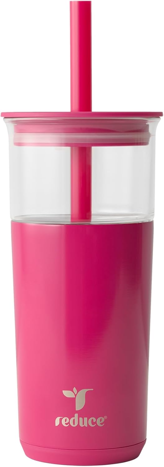 20 oz 12 REDUCE Aspen Vacuum Insulated Glass Tumbler with Lid & Extra Wide Straw - Keeps Drinks Cold for Hrs - Ideal