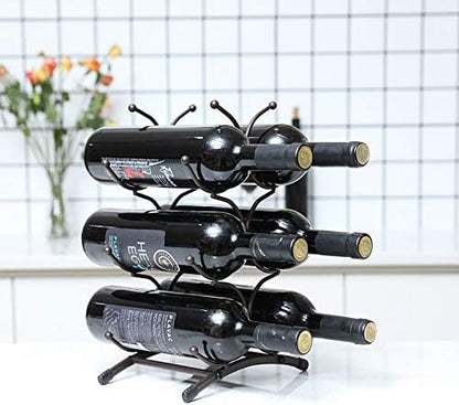 Wine Rack for Countertop, Stainless Steel Metal Storage Shelf for Pantry Cabinet, Holds 6 Bottles, Black