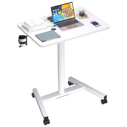 MPETAPT 28-Inch Mobile Standing Desk, Computer Workstations with Cup Holder, Portable Standing Desk with Lockable Wheels, Rolling Table for Home Office Classroom Hospital (Snow-White, Steel Classic)