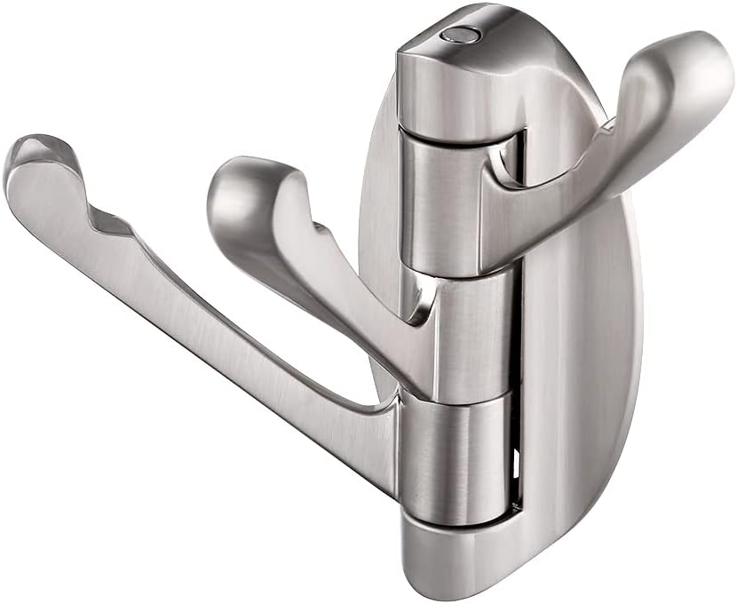 KES Solid Metal Swivel Hook - Heavy Duty Folding Swing Arm Triple Coat Hook, Brushed Nickel, A5060-2