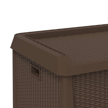Kalmrek Patio Storage Box Brown 33 gal Polypropylene Resin Wicker Garden Deck Porch Outdoor Storage Chest Bench with Lockable Lid and Gas-Lift Mechanism for Cushion Pillow Tool Organization
