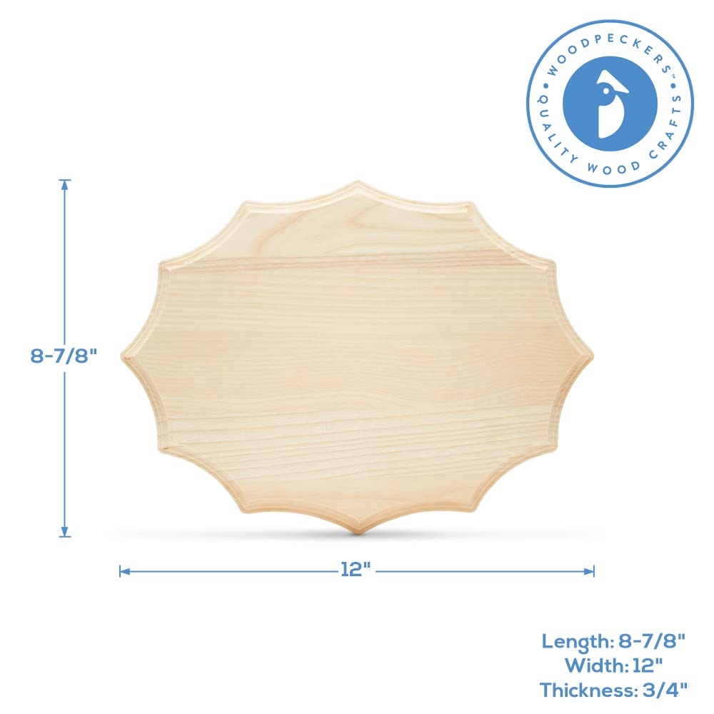 Woodpeckers Oval Wooden Plaque for Crafts - 12 Inch Beveled French Oval Unfinished Wood Craft Base - Pack of 1