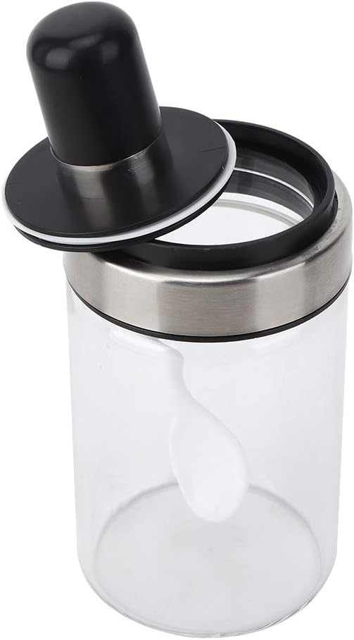 Glass Spice Jars, Transparent Seasoning Bottle Container with Visible Cover Spoon for Kitchen