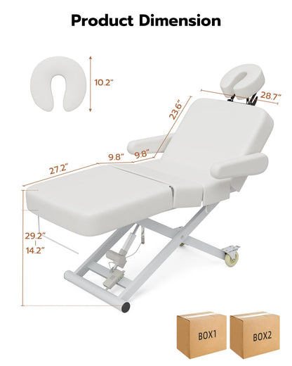 SyyBhb 6.7" Thickened Fully Electric Massage Table Professional for Clients, Customized Angle Adjustable and Electric Lift 3 Motor, Heavy Duty Frame, Exam/Treatment/Spa/Tattoo/Facial, White