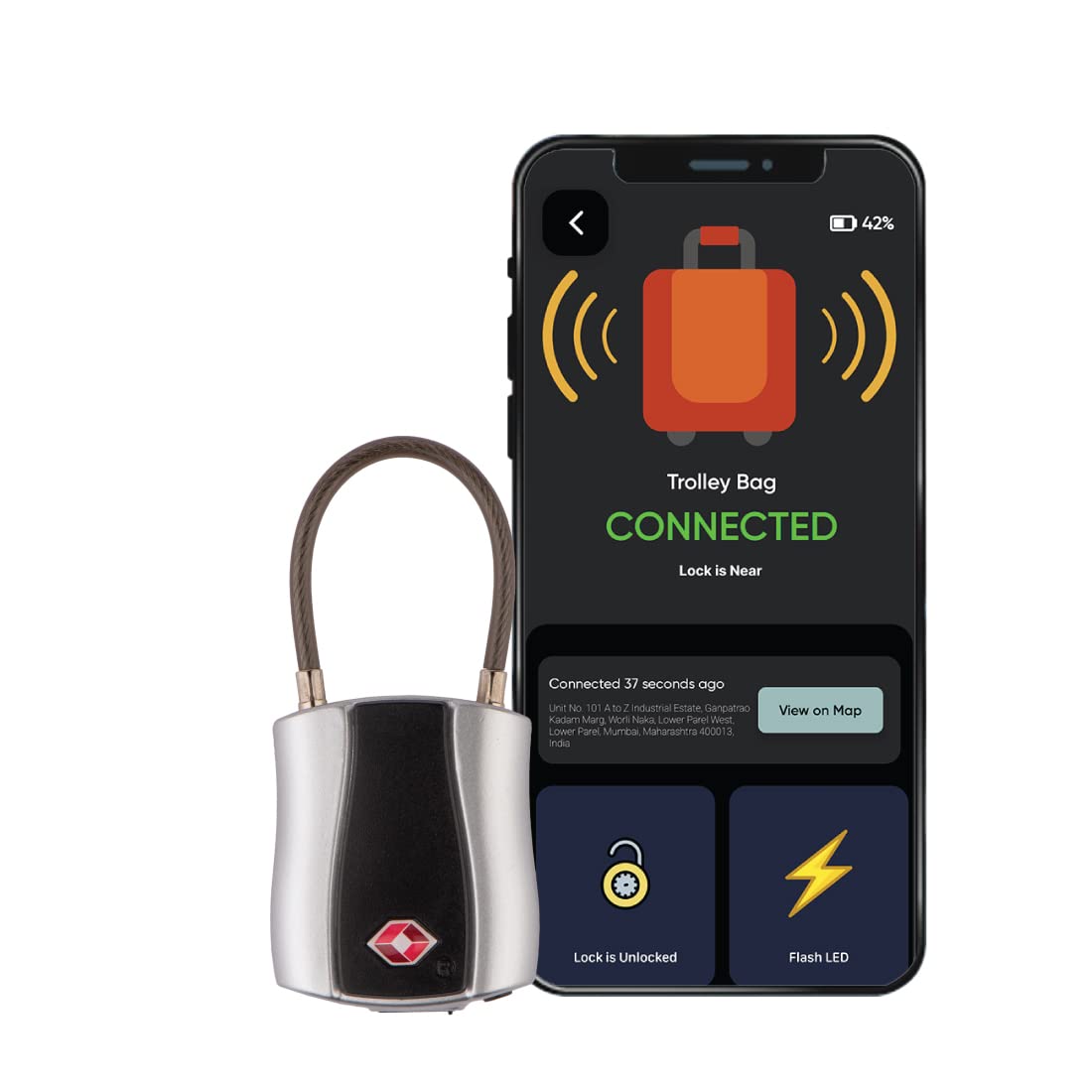 tag8 Dolphin Smart Padlock (Pack 1), TSA-Compliant Suitcase and Luggage Locks with Alarm, Keyless Bluetooth Suitcase Lock and Locker Padlock, Unlock via Phone App, Android and iOS Compatible, Silver